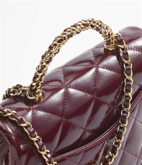 Mini flap bag with top handle, Shiny lambskin & gold